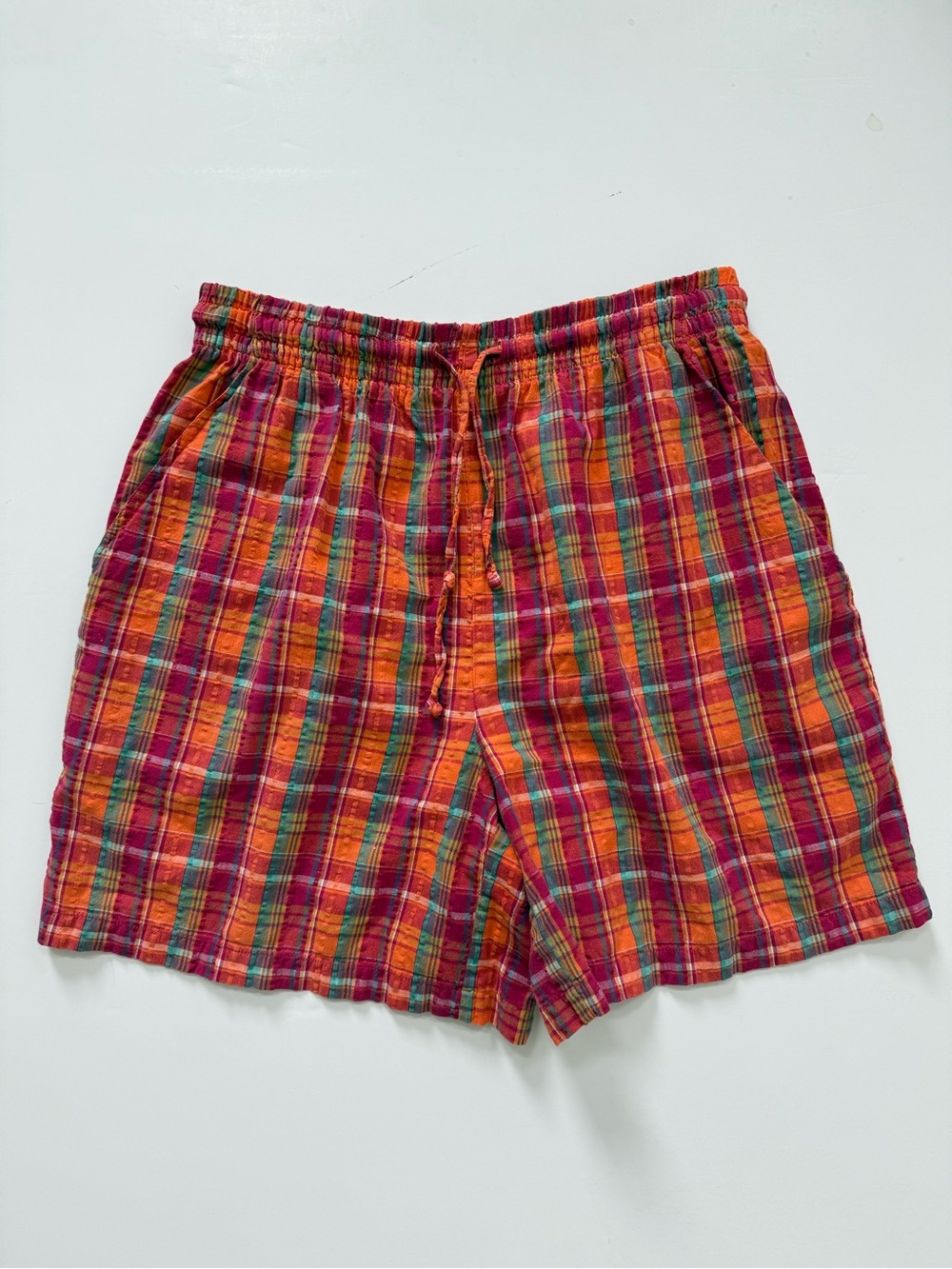 100% cotton Multicolor Plaid Lounge Shorts - Orange & Red